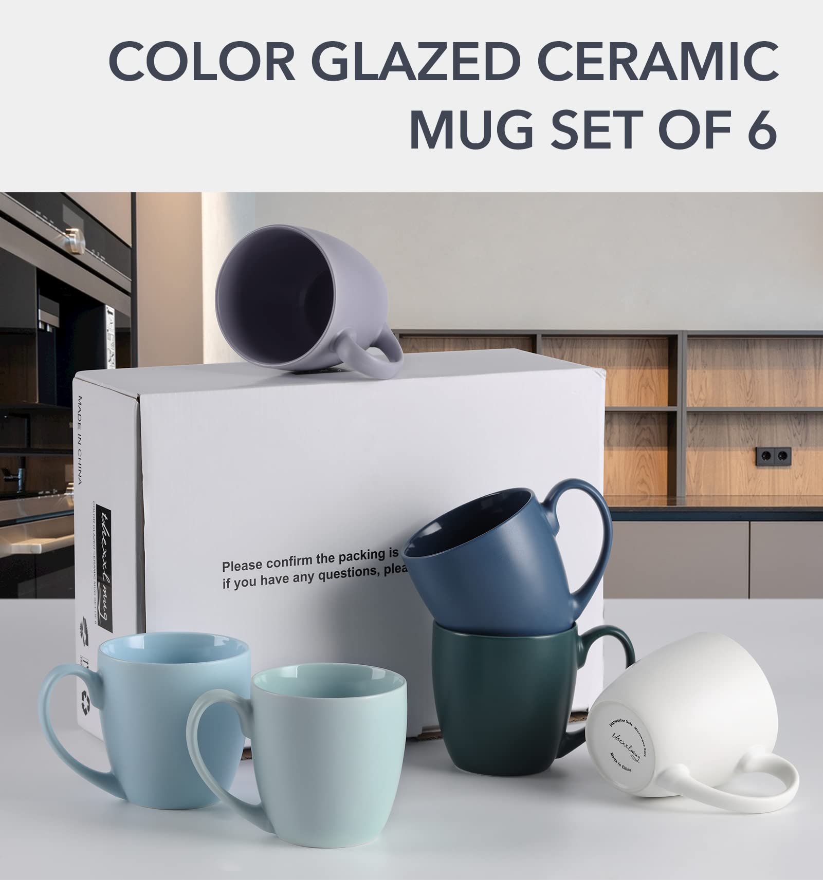 thexxlmug Coffee Mugs 16oz set of 6, Ceramics Coffee Cups